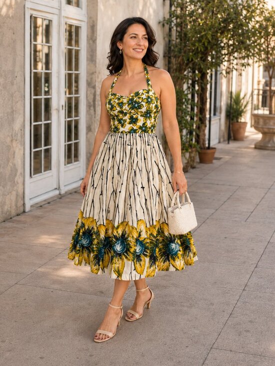 Anthropologie Dresses & Skirts - Anthropologie Girls From Savoy Floral Halter Dress Size 14P Petite Vintage Retro